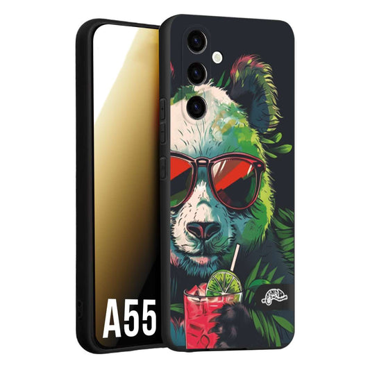 CUSTOMIZZA - Custodia cover nera morbida in tpu compatibile per Samsung A55 5G estate disegnata cocktails animali simpatici panda mojito