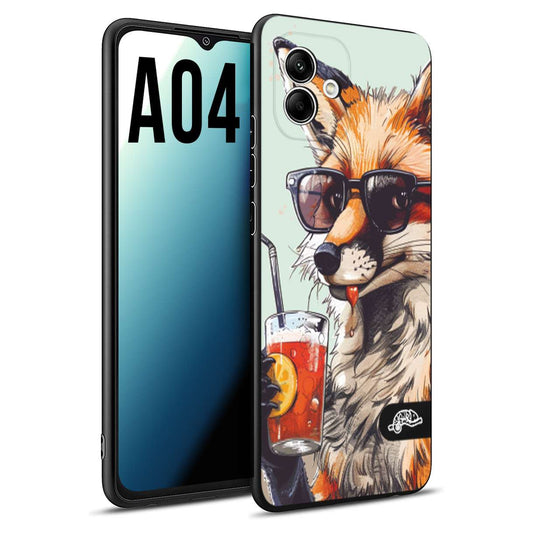 CUSTOMIZZA - Custodia cover nera morbida in tpu compatibile per Samsung A04 estate disegnata cocktails animali simpatici fox volpe negroni