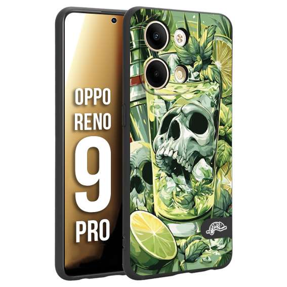 CUSTOMIZZA - Custodia cover nera morbida in tpu compatibile per Oppo Reno 9 PRO Mojito cocktail teschio illustrazione drink lime menta ghiacci tropicale street art