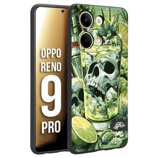 CUSTOMIZZA - Custodia cover nera morbida in tpu compatibile per Oppo Reno 9 PRO Mojito cocktail teschio illustrazione drink lime menta ghiacci tropicale street art