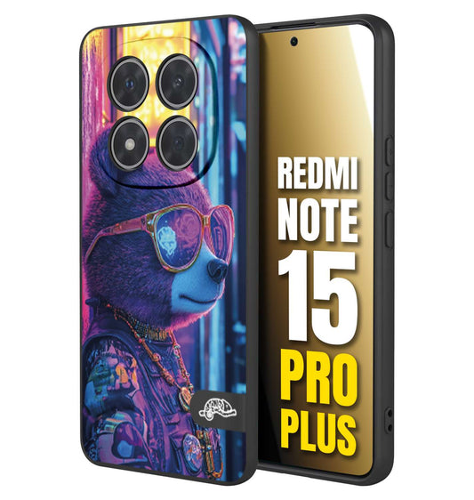 CUSTOMIZZA - Custodia cover nera morbida in tpu compatibile per Xiaomi Redmi Note 15 PRO PLUS animali cyberpunk orsetto orso street bear fucsia blu night