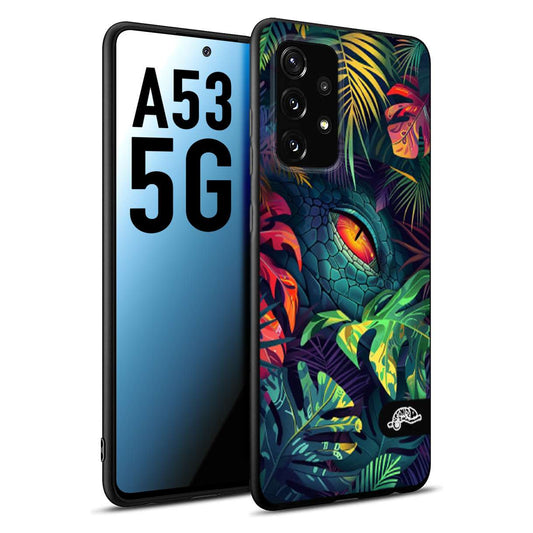 CUSTOMIZZA - Custodia cover nera morbida in tpu compatibile per Samsung A53 5G animali color giungla tropicale occhio di coccodrillo alligatore disegnato