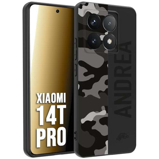 CUSTOMIZZA - Custodia cover nera morbida in tpu compatibile per Xiaomi 14T PRO camouflage mimetico militare personalizzata nome