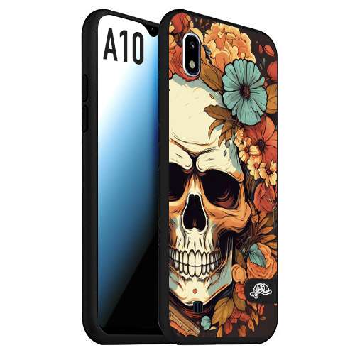 CUSTOMIZZA - Custodia cover nera morbida in tpu compatibile per Samsung A10 teschio skull flowers fiori autunnali arancio celeste tattoo