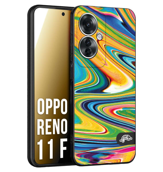 CUSTOMIZZA - Custodia cover nera morbida in tpu compatibile per Oppo Reno 11 F 5G colorata fantasia vortice marmo arcobaleno gialla verde blu