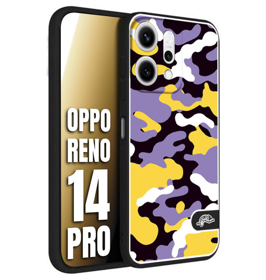 CUSTOMIZZA - Custodia cover nera morbida in tpu compatibile per Oppo Reno 14 PRO camouflage mimetico militare viola lilla giallo