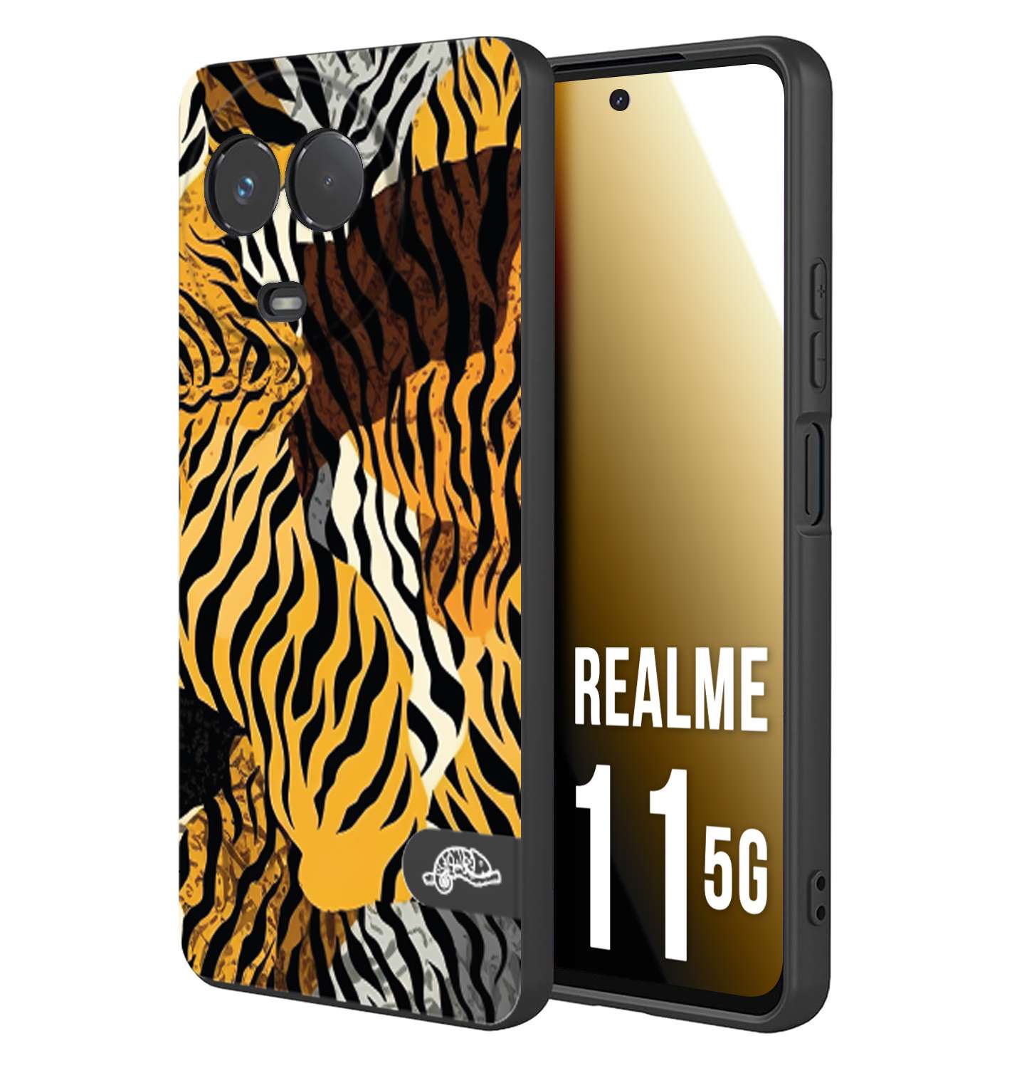 CUSTOMIZZA - Custodia cover nera morbida in tpu compatibile per Oppo Realme 11 5G leopardato tigrato tiger colorata donna fashion estate