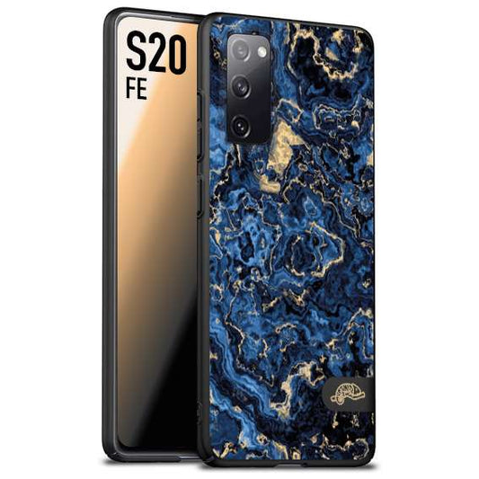 CUSTOMIZZA - Custodia cover nera morbida in tpu compatibile per Samsung S20 FE effetto marmo marble blu venature dorato psichedelico