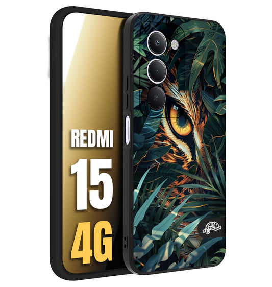 CUSTOMIZZA - Custodia cover nera morbida in tpu compatibile per Xiaomi Redmi 15 4G animali color giungla tropicale occhio di giaguaro felino disegnato