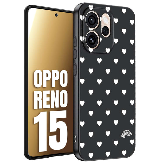 CUSTOMIZZA - Custodia cover nera morbida in tpu compatibile per Oppo Reno 15 cuori pois bianchi donna pin up vintage