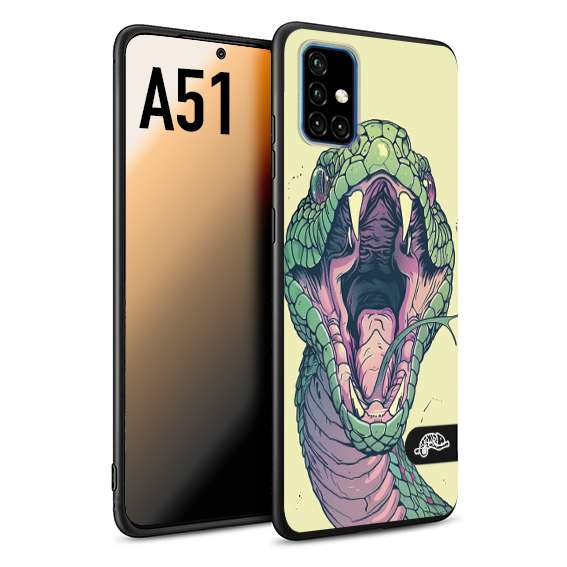 CUSTOMIZZA - Custodia cover nera morbida in tpu compatibile per Samsung A51 snake yellow green serpente tatuaggio tattoo disegnato a mano