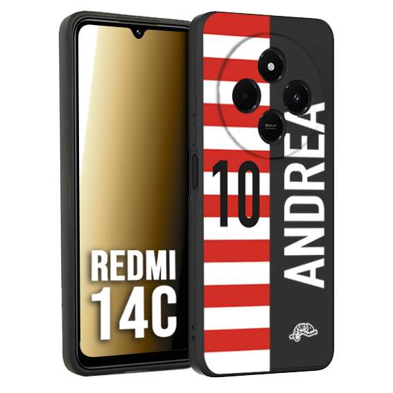 CUSTOMIZZA - Custodia cover nera morbida in tpu compatibile per Xiaomi Redmi 14C personalizzata calcio football nome e numero calciatori bianco rossa