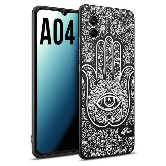 CUSTOMIZZA - Custodia cover nera morbida in tpu compatibile per Samsung A04 mano di fatima effetto rilievo mandala donna