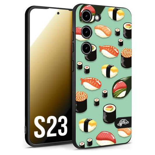 CUSTOMIZZA - Custodia cover nera morbida in tpu compatibile per Samsung S23 sushi disegni giapponese nighiri acquamarina verde