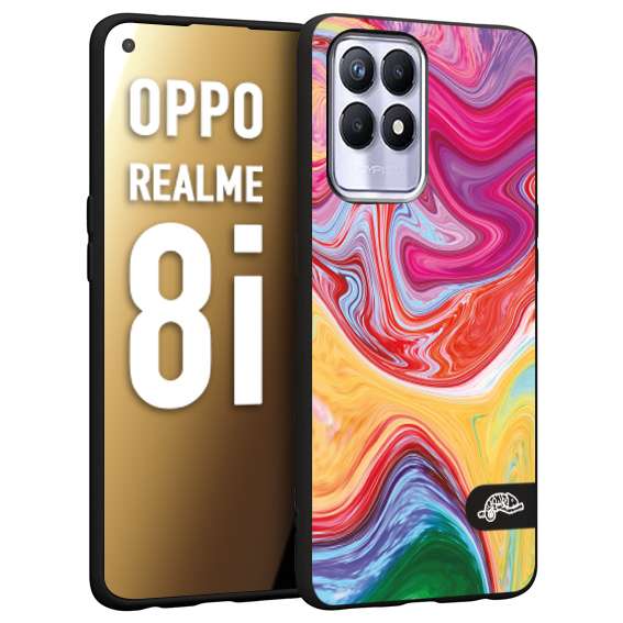 CUSTOMIZZA - Custodia cover nera morbida in tpu compatibile per Oppo Realme 8i colorata fantasia vortice marmo onde verde fucsia gialla