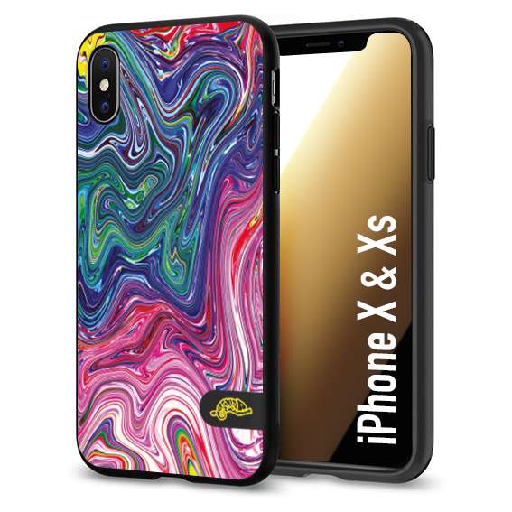 CUSTOMIZZA - Custodia cover nera morbida in tpu compatibile per iPhone X - Xs colorata fantasia vortice marmo arcobaleno rosa blu fucsia