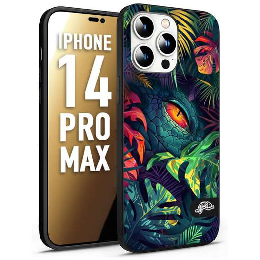 CUSTOMIZZA - Custodia cover nera morbida in tpu compatibile per iPhone 14 PRO MAX animali color giungla tropicale occhio di coccodrillo alligatore disegnato