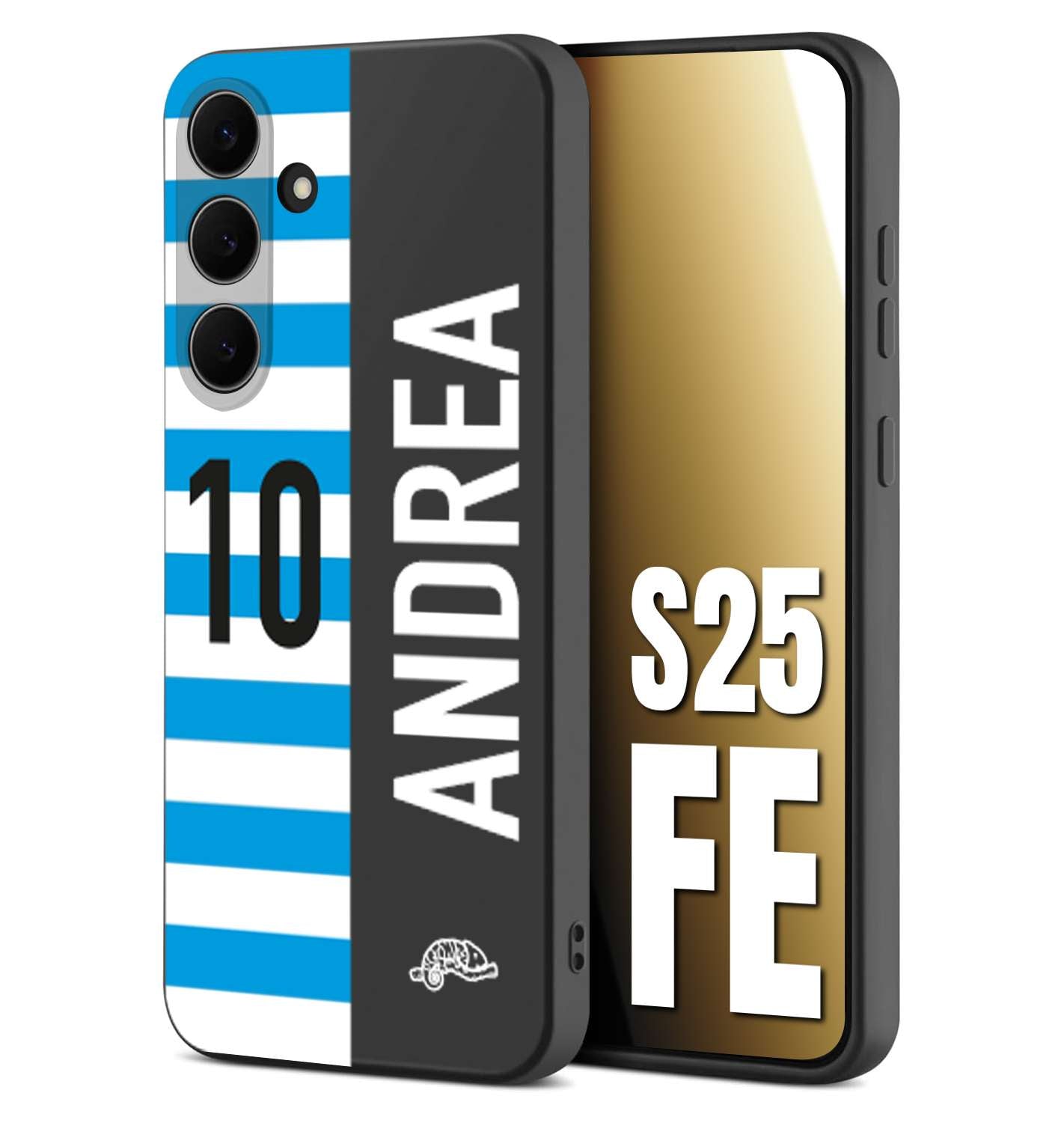 CUSTOMIZZA - Custodia cover nera morbida in tpu compatibile per Samsung S25 FE personalizzata calcio football nome e numero calciatori biancazzurri