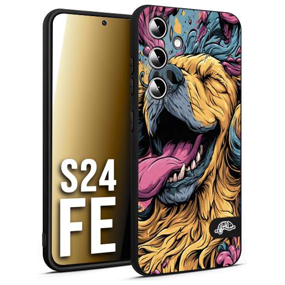 CUSTOMIZZA - Custodia cover nera morbida in tpu compatibile per Samsung S24 FE Golden Retriever illustrazione cane pop art cane street art cartone animato
