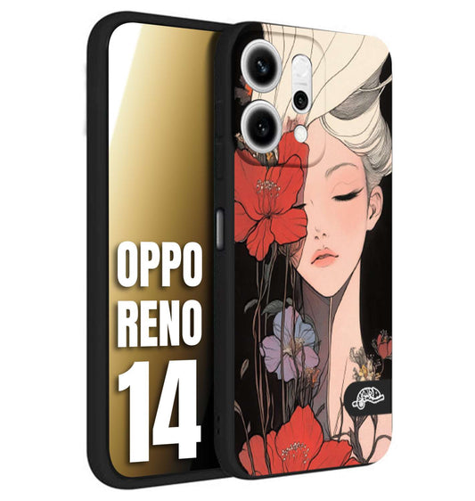 CUSTOMIZZA - Custodia cover nera morbida in tpu compatibile per Oppo Reno 14 woman flower Fantasia Floreale Design Donna e Fiori, Retro Artistico