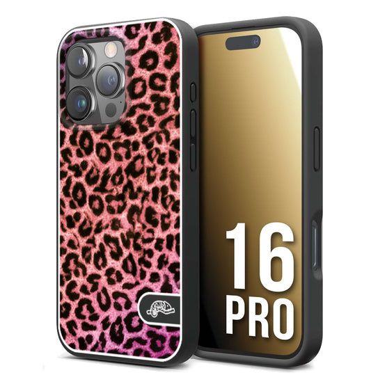 CUSTOMIZZA - Custodia cover nera morbida in tpu compatibile per iPhone 16 PRO leopardato maculato donna rosa leopard