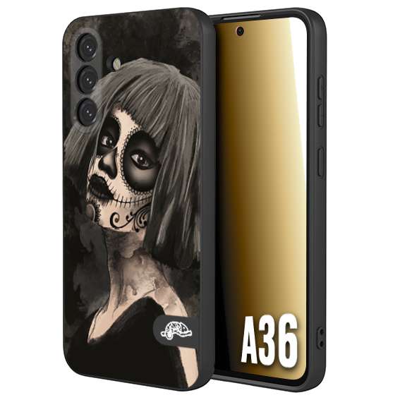 CUSTOMIZZA - Custodia cover nera morbida in tpu compatibile per Samsung A36 chicana messicana dea de la muerte donna santa tattoo disegnata