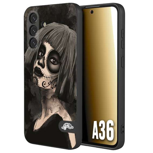 CUSTOMIZZA - Custodia cover nera morbida in tpu compatibile per Samsung A36 chicana messicana dea de la muerte donna santa tattoo disegnata