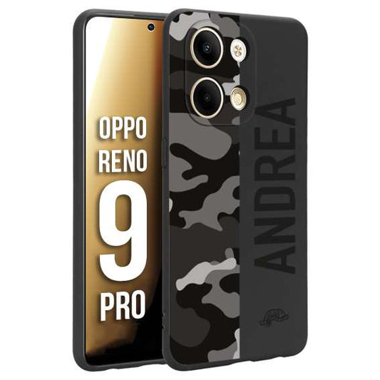 CUSTOMIZZA - Custodia cover nera morbida in tpu compatibile per Oppo Reno 9 PRO camouflage mimetico militare personalizzata nome