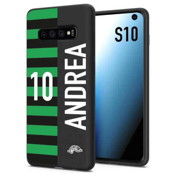 CUSTOMIZZA - Custodia cover nera morbida in tpu compatibile per Samsung S10 personalizzata calcio football nome e numero calciatori neroverde