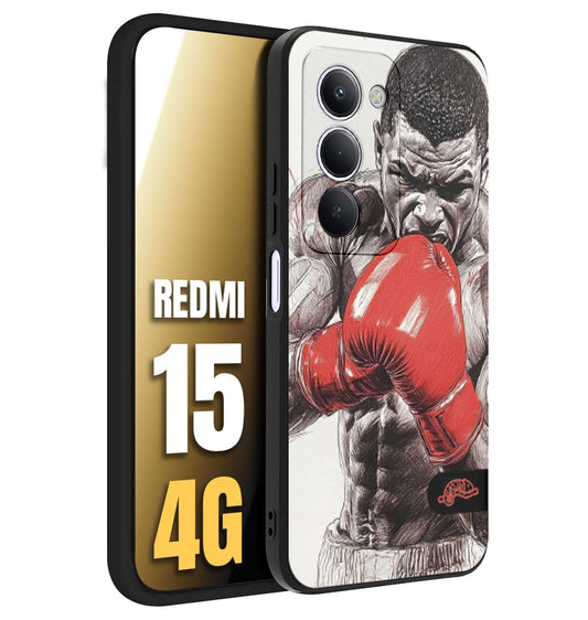 CUSTOMIZZA - Custodia cover nera morbida in tpu compatibile per Xiaomi Redmi 15 4G pugilato pugili disegno tattoo guantoni box pesi massimi gancio