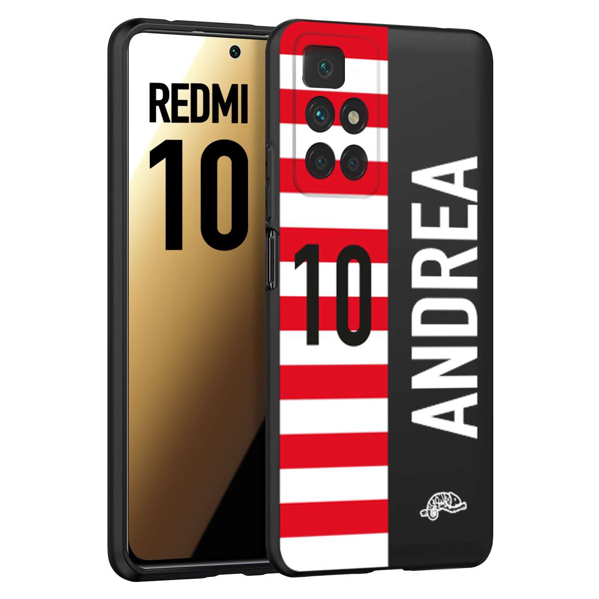 CUSTOMIZZA - Custodia cover nera morbida in tpu compatibile per Xiaomi Redmi 10 personalizzata calcio football nome e numero calciatori bianco rossa