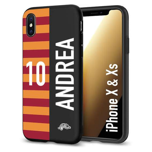 CUSTOMIZZA - Custodia cover nera morbida in tpu compatibile per iPhone X - Xs personalizzata calcio football nome e numero calciatori giallo rossi