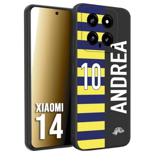 CUSTOMIZZA - Custodia cover nera morbida in tpu compatibile per Xiaomi 14 personalizzata calcio football nome e numero calciatori giallo blu