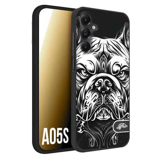 CUSTOMIZZA - Custodia cover nera morbida in tpu compatibile per Samsung A05S bulldog bianco a rilievo disegnato tattoo tatuaggio