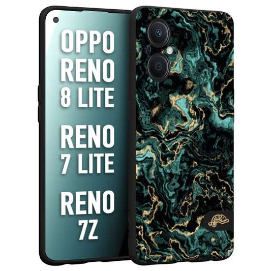 CUSTOMIZZA - Custodia cover nera morbida in tpu compatibile per Oppo Reno 7 Lite - 8 Lite - 7Z effetto marmo marble verde green venature dorato pietra