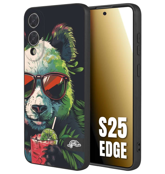 CUSTOMIZZA - Custodia cover nera morbida in tpu compatibile per Samsung S25 EDGE estate disegnata cocktails animali simpatici panda mojito