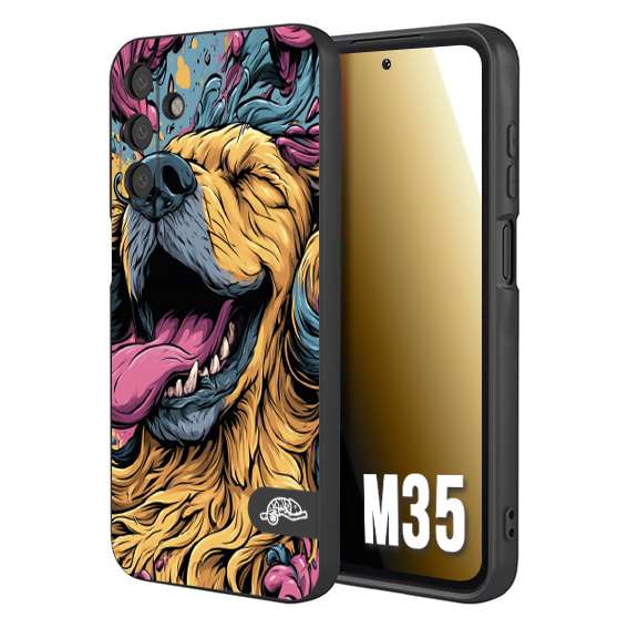 CUSTOMIZZA - Custodia cover nera morbida in tpu compatibile per Samsung M35 Golden Retriever illustrazione cane pop art cane street art cartone animato