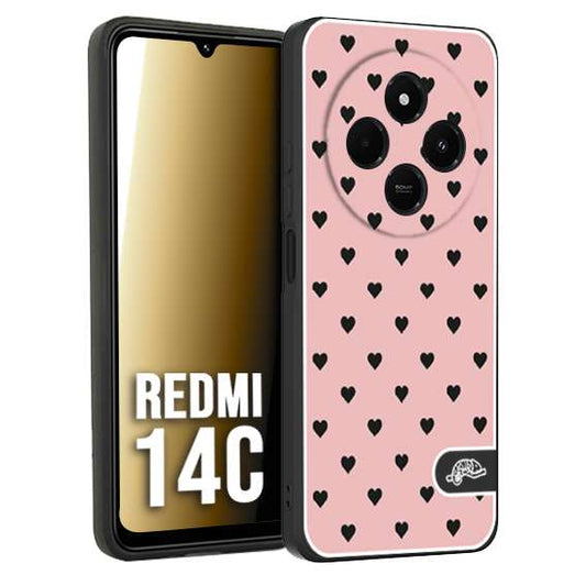 CUSTOMIZZA - Custodia cover nera morbida in tpu compatibile per Xiaomi Redmi 14C cuori pois rosa donna pin up vintage