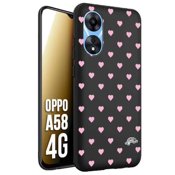 CUSTOMIZZA - Custodia cover nera morbida in tpu compatibile per Oppo A58 4G cuori pois rosa su nero donna pin up vintage