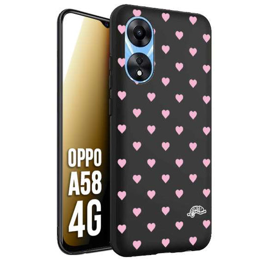 CUSTOMIZZA - Custodia cover nera morbida in tpu compatibile per Oppo A58 4G cuori pois rosa su nero donna pin up vintage