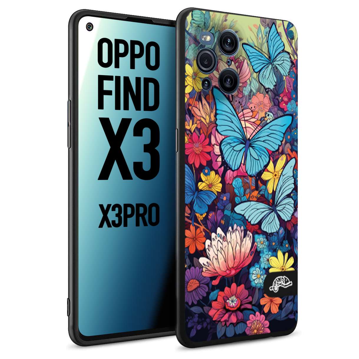 CUSTOMIZZA - Custodia cover nera morbida in tpu compatibile per Oppo Realme 11 PRO PLUS 5G farfalle butterfly moderno donna disegnate gialla blu rosa