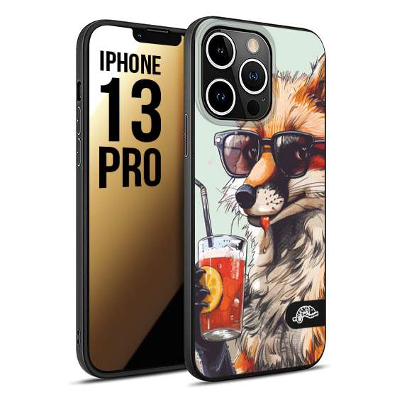 CUSTOMIZZA - Custodia cover nera morbida in tpu compatibile per iPhone 13 PRO estate disegnata cocktails animali simpatici fox volpe negroni