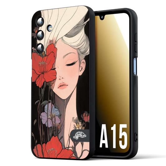 CUSTOMIZZA - Custodia cover nera morbida in tpu compatibile per Samsung A15 5G woman flower Fantasia Floreale Design Donna e Fiori, Retro Artistico