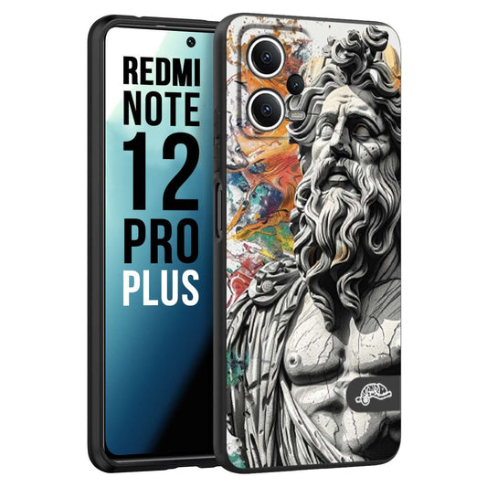 CUSTOMIZZA - Custodia cover nera morbida in tpu compatibile per Xiaomi Redmi Note 12 PRO PLUS statua colorata moderna antico tattoo splash color