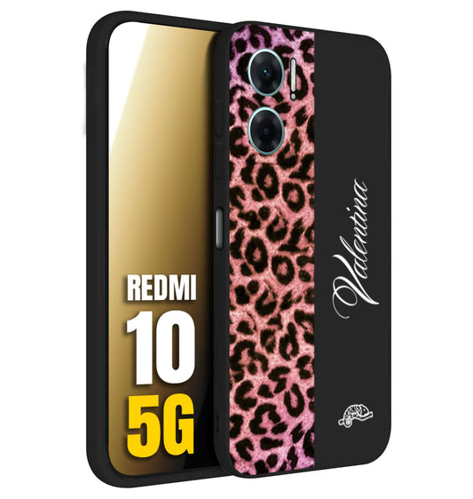 CUSTOMIZZA - Custodia cover nera morbida in tpu compatibile per Xiaomi Redmi 10 5G leopardato rosa fucsia personalizzata nome iniziali