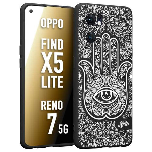 CUSTOMIZZA - Custodia cover nera morbida in tpu compatibile per Oppo Reno 7 - Find X5 LITE mano di fatima effetto rilievo mandala donna