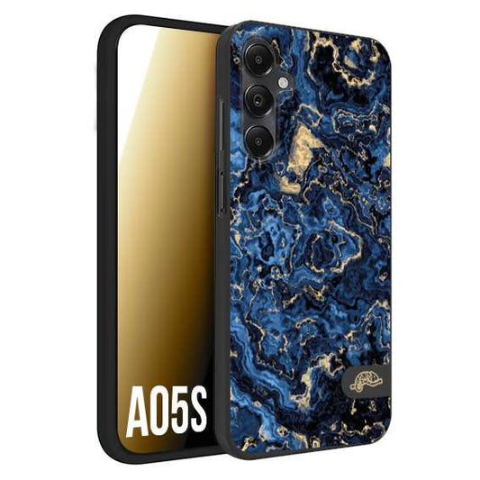 CUSTOMIZZA - Custodia cover nera morbida in tpu compatibile per Samsung A05S effetto marmo marble blu venature dorato psichedelico