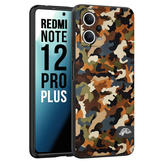 CUSTOMIZZA - Custodia cover nera morbida in tpu compatibile per Xiaomi Redmi Note 12 PRO PLUS camouflage mimetico militare moderno blu marrone beige