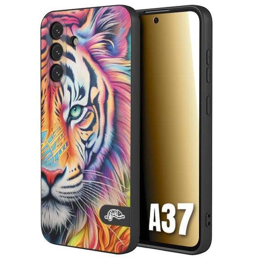 CUSTOMIZZA - Custodia cover nera morbida in tpu compatibile per Samsung A37 animali color tigre tiger viso colori vibranti disegnato schizzo