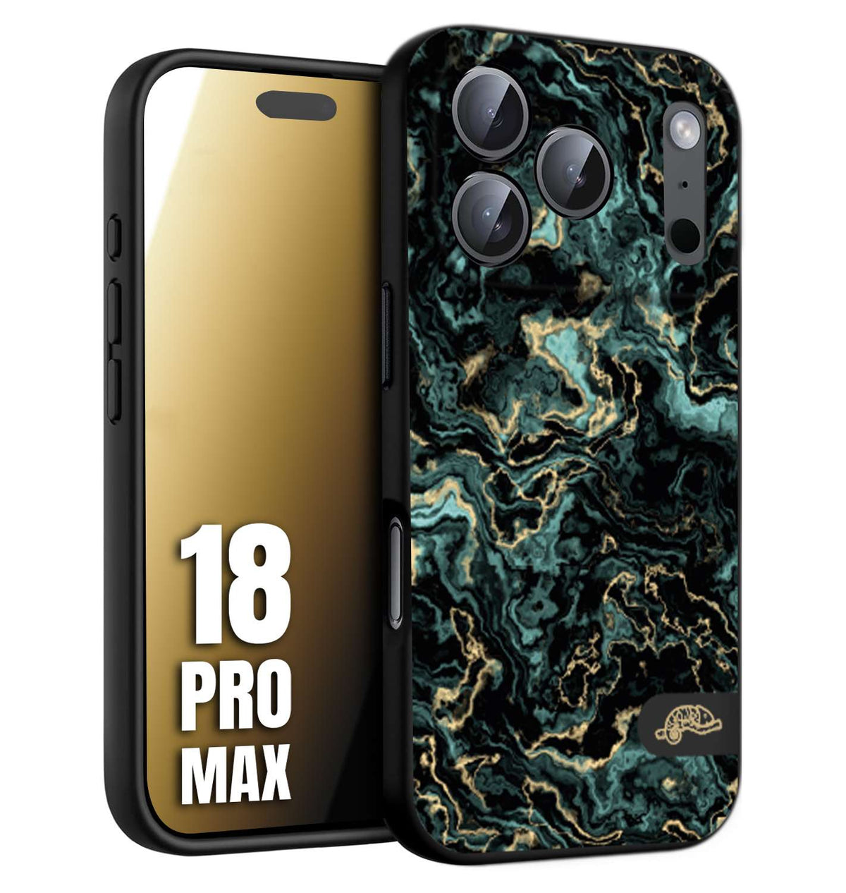 CUSTOMIZZA - Custodia cover nera morbida in tpu compatibile per iPhone 18 PRO MAX effetto marmo marble verde green venature dorato pietra